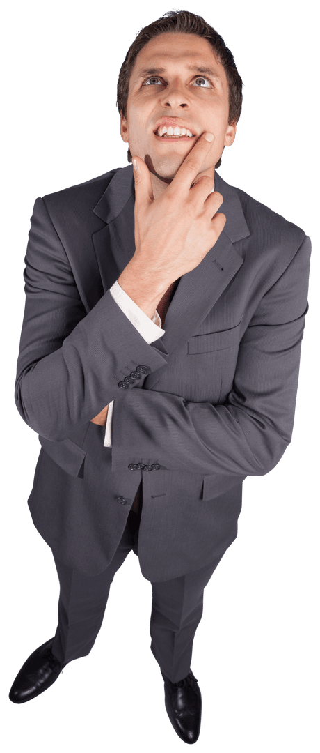 Transparent Thoughtful Businessman Touching Chin in Consideration