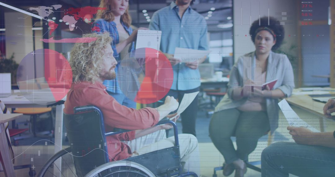 Inclusive Team Collaborating in Modern Office with Data Visualization