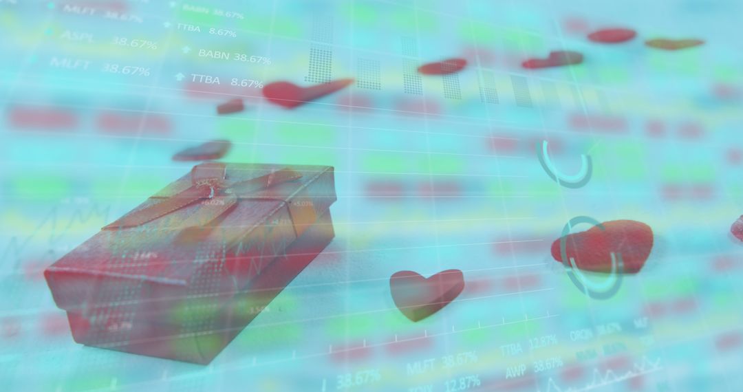 Gift Box with Technology Overlay and Heart Symbols