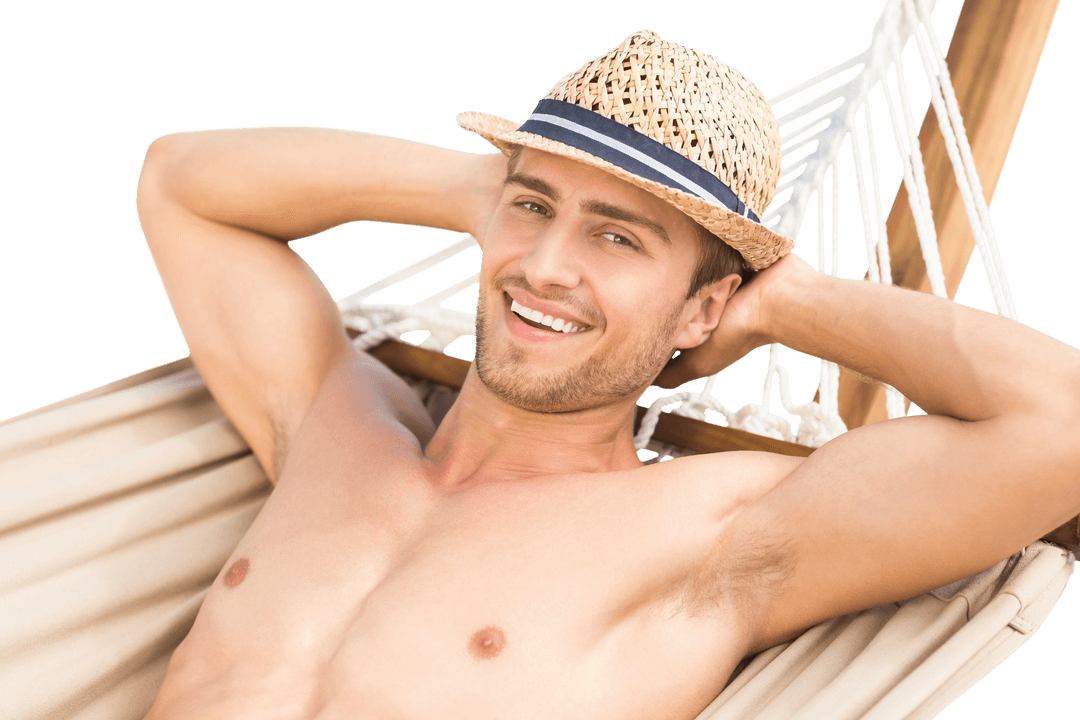 Relaxed Caucasian Man on Hammock with Transparent Background