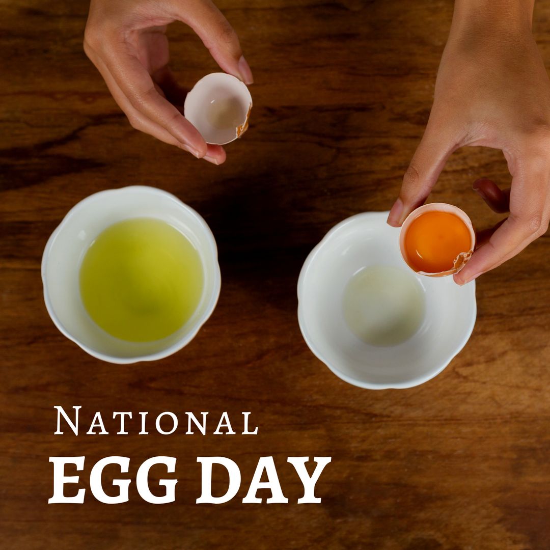 National Egg Day Celebration with Egg Whites and Yolks in Bowls - Download Free Stock Templates Pikwizard.com