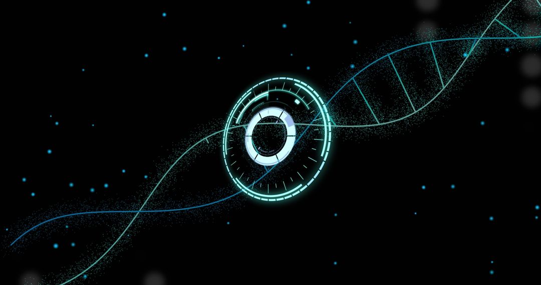 Futuristic Digital Scan of DNA Strand with Blue Technology Elements