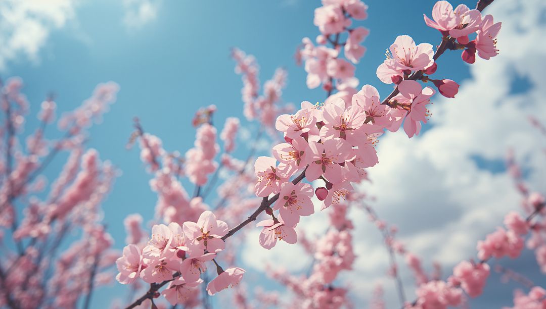 Cherry Blossom Branches Under Clear Spring Sky