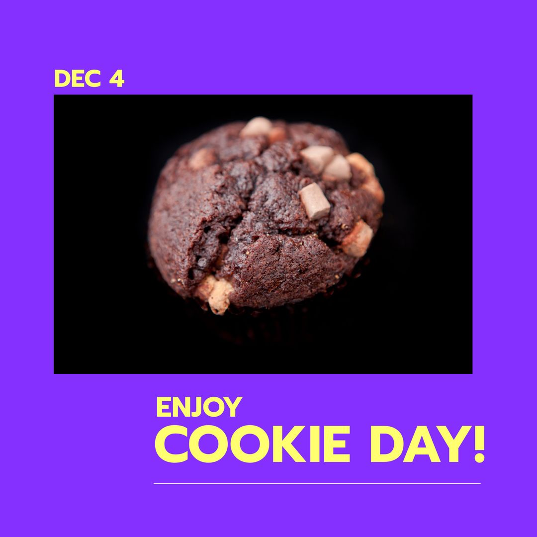 Cookie Day Celebration with Chocolate Chip Cookie on Purple Background - Download Free Stock Templates Pikwizard.com