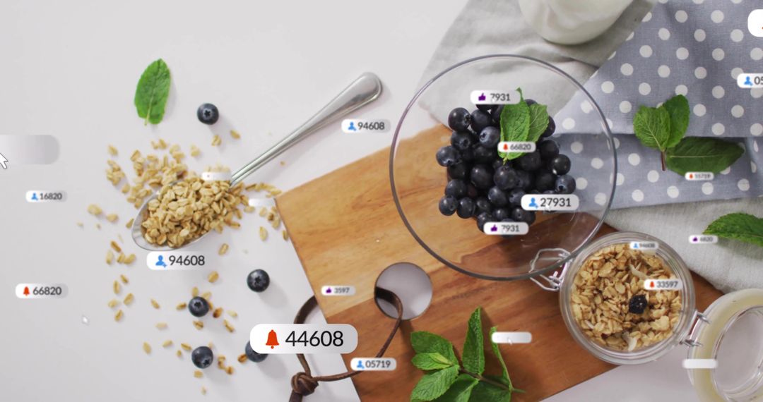 Healthy Breakfast Ingredients with Digital Social Icons Overlay