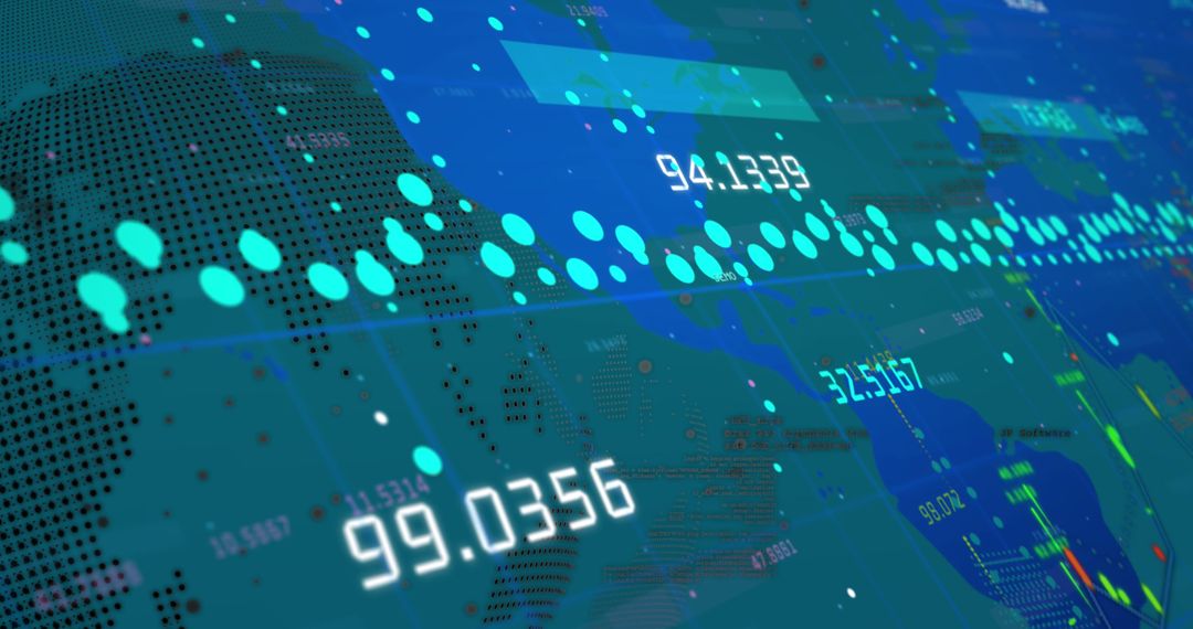 Global Network Technology with Digital Data Grid Overlaid on World Map