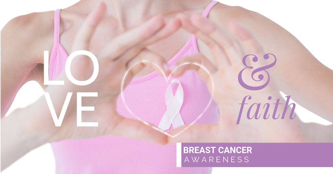 Woman Showing Breast Cancer Awareness with Heart and Ribbon Symbol - Download Free Stock Templates Pikwizard.com