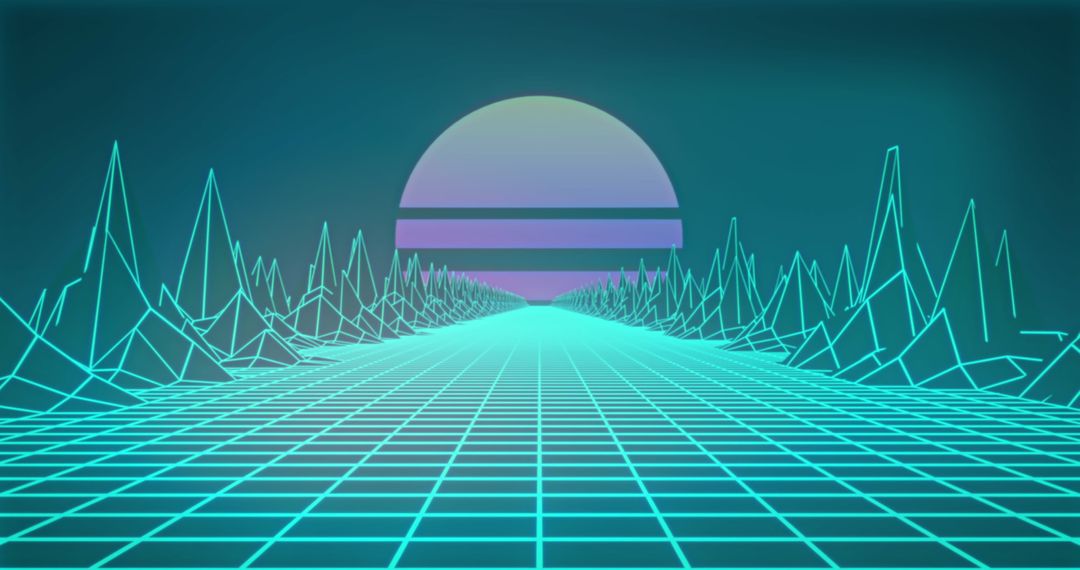 Abstract Retro Digital Mountains with Circular Horizon