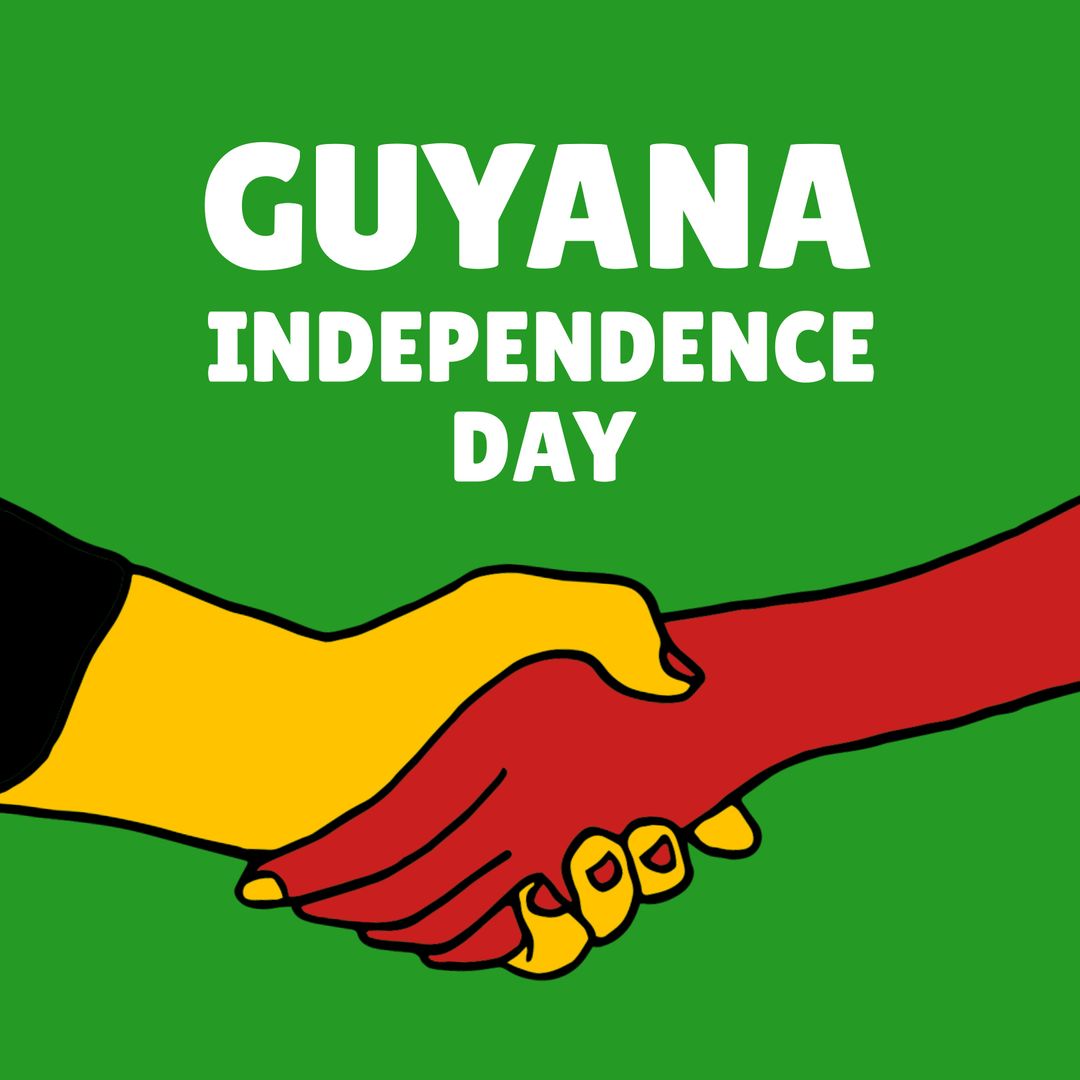 Guyana Independence Celebration with Multiracial Handshake
