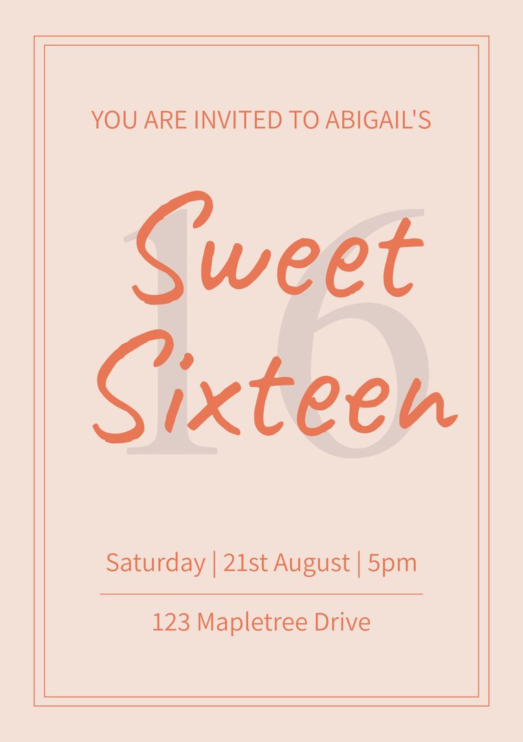 Elegant Sweet Sixteen Party Invitation on Beige Background - Download Free Stock Templates Pikwizard.com