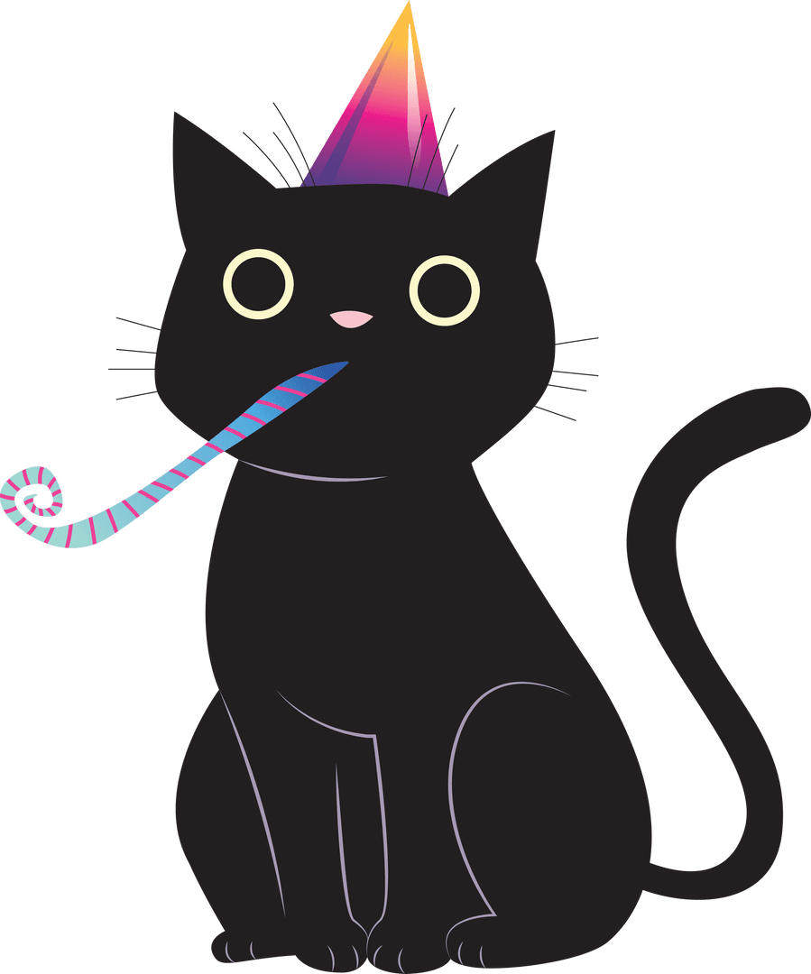 Black Cat Wearing Party Hat on Transparent Background