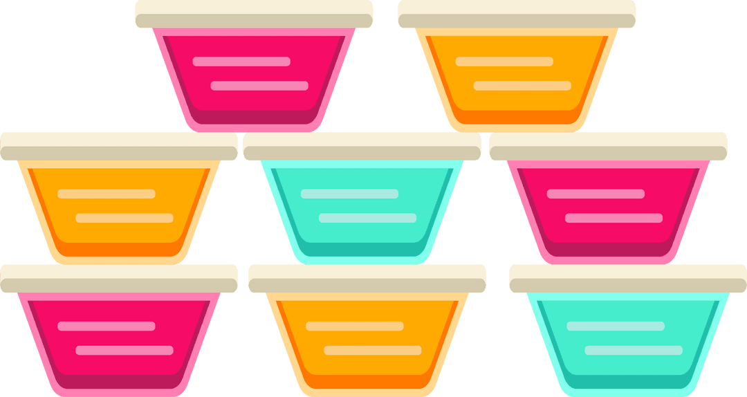 Vibrant Colorful Storage Tubs Set on Transparent Background