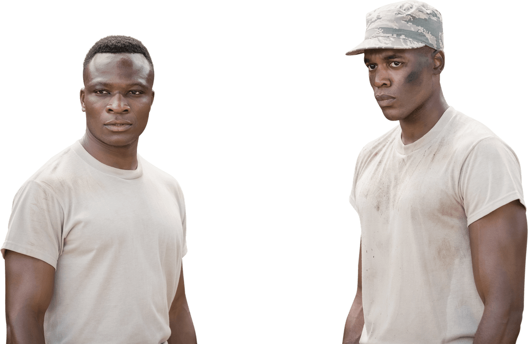 Transparent Military Soldiers in Camouflage Looking Towards Horizon