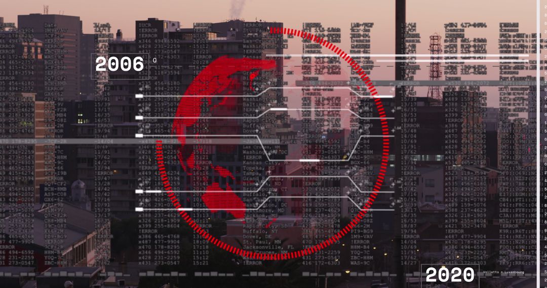 Financial Data Processing Over Urban Skyline at Night