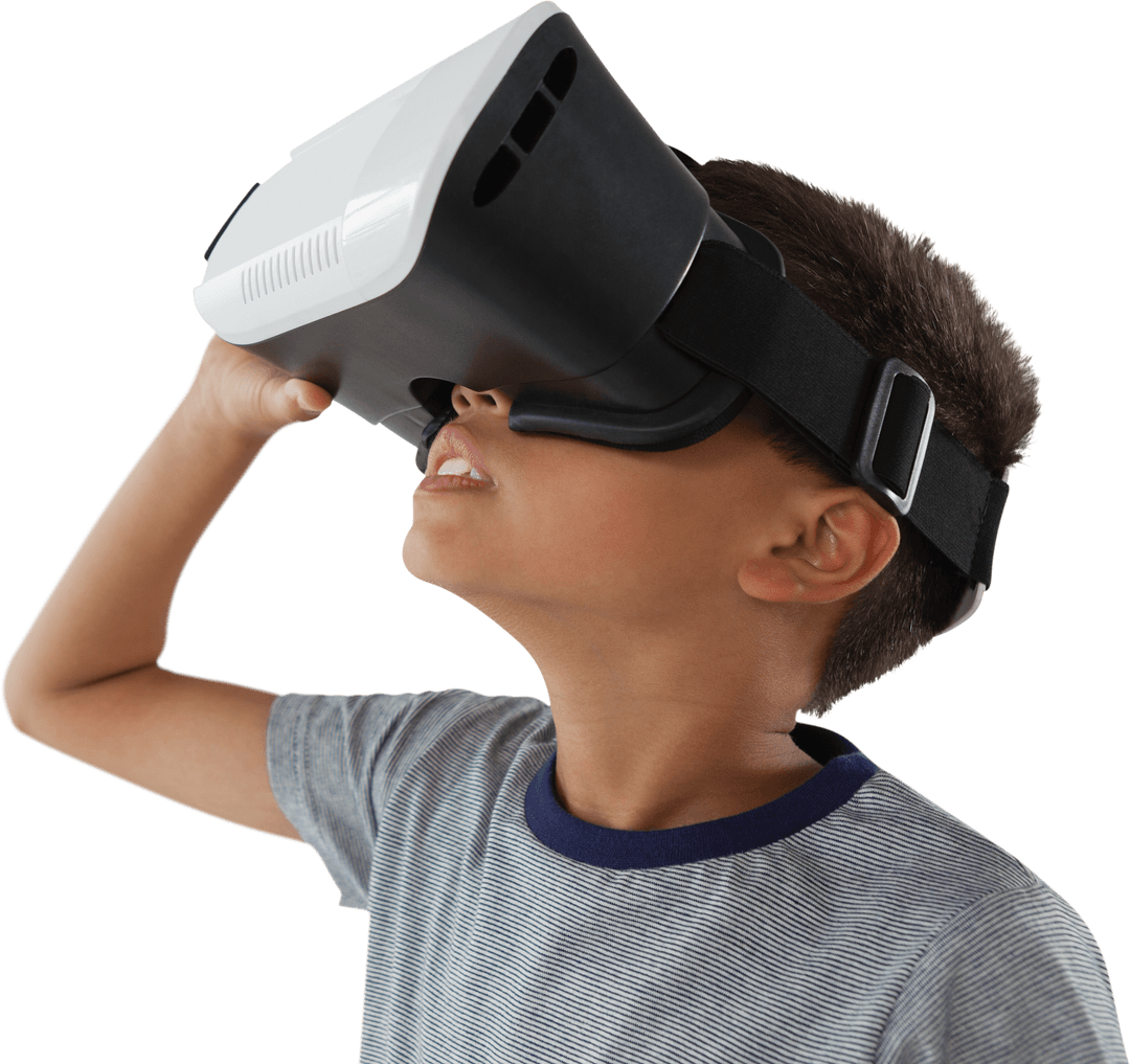 Transparent Background of Boy Engaging with VR Headset Indoors