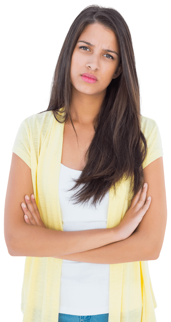 Frowning Woman Expressing Frustration on Transparent Background