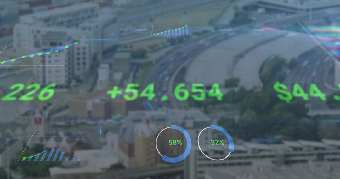 Futuristic Analytics Interface Displayed on Urban Skyline