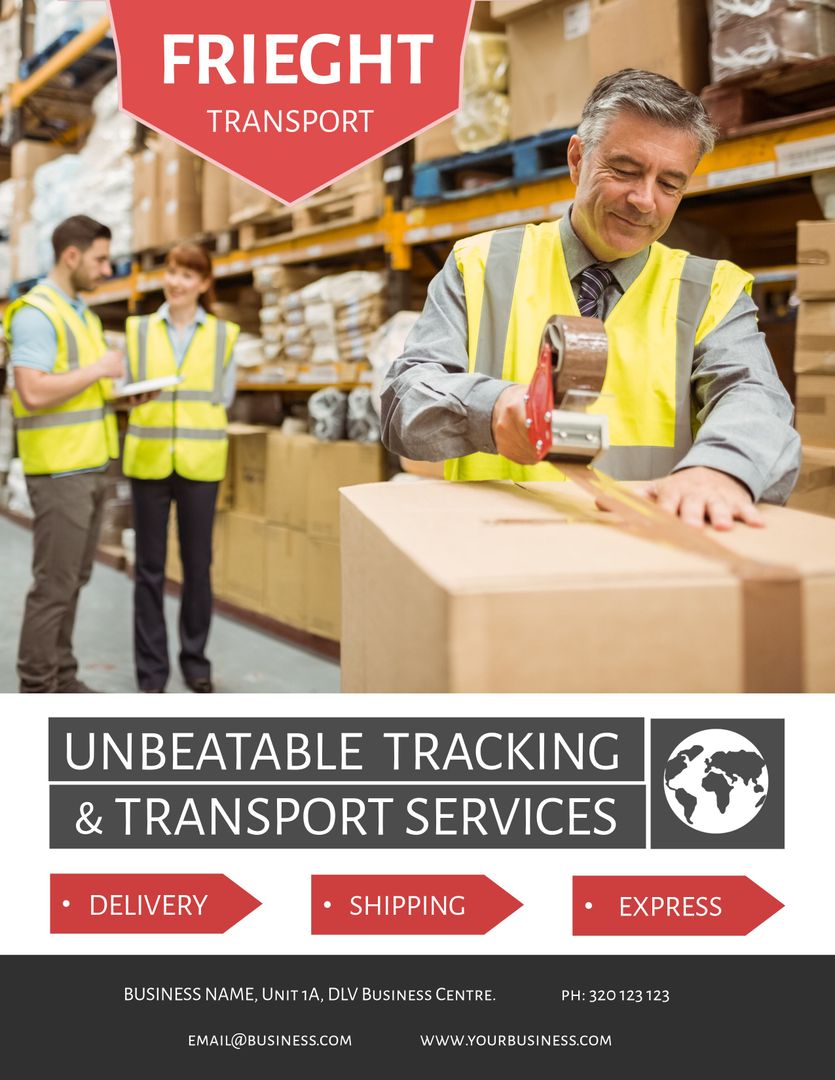 Worker Securing Package in Warehouse for Transport Services Promotion - Download Free Stock Templates Pikwizard.com