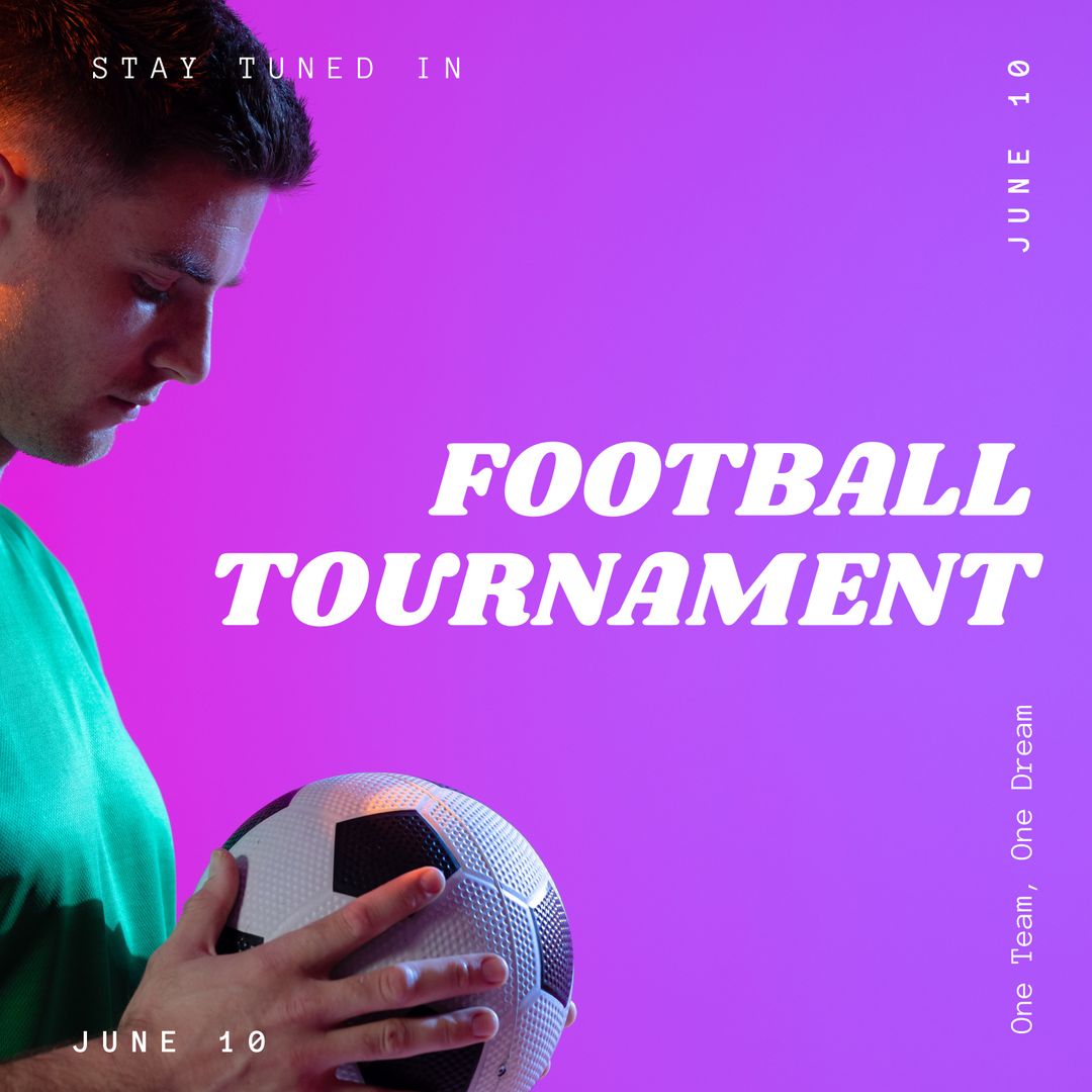 Football Tournament Announcement with Player and Ball