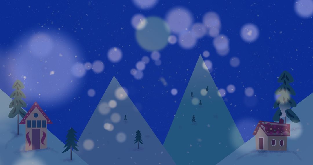 Magical Winter Scene with Light Spots Over Snowy Hills