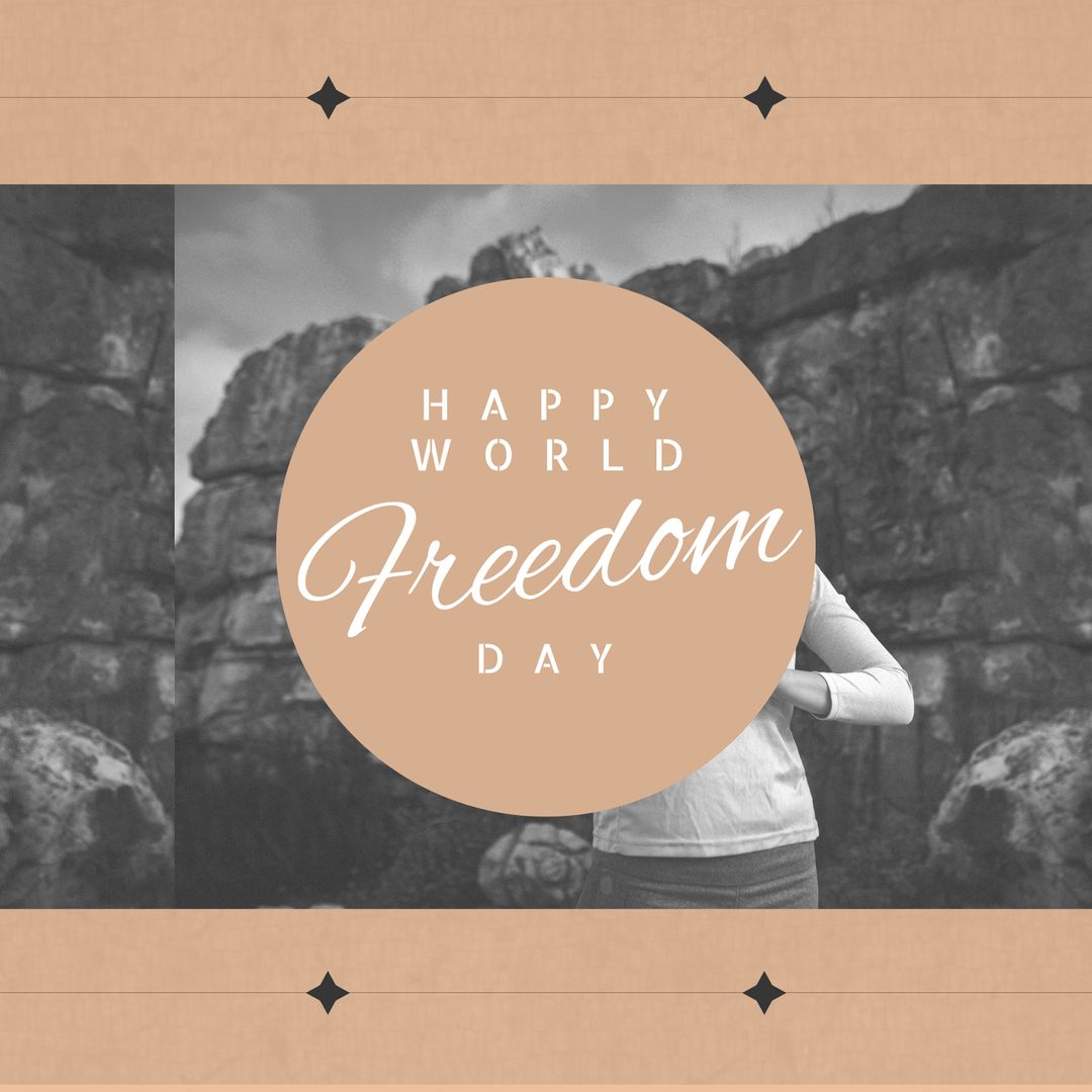 World Freedom Day Celebration Text with Mountain Background