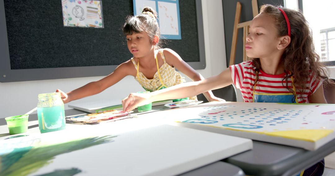 Girls Enjoying Artistic Creativity in Classroom Setting