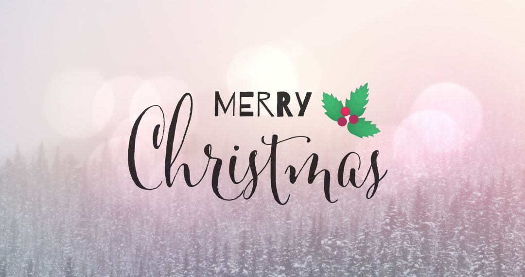 Merry Christmas Text with Mistletoe on Winter Scene Background