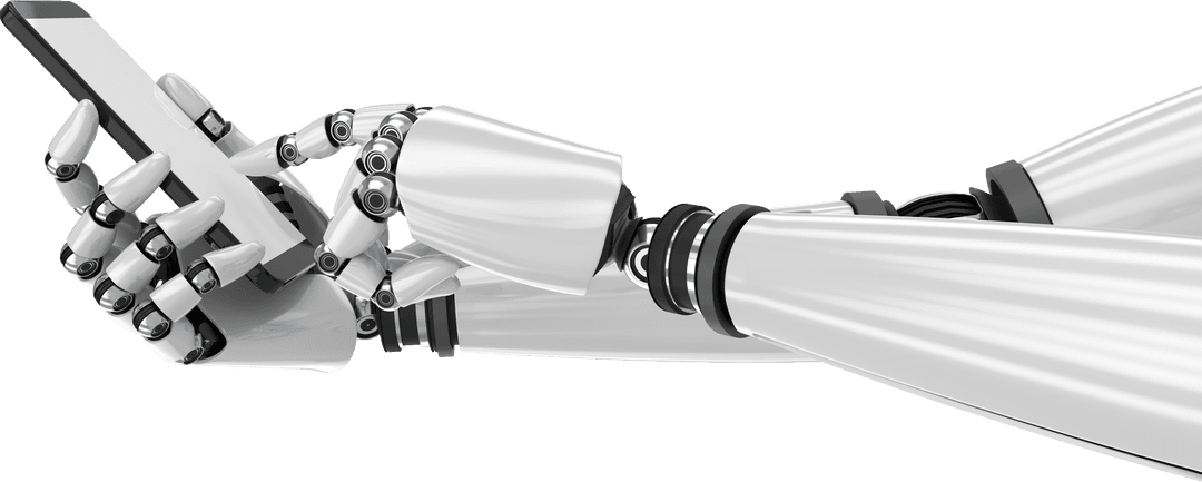 Robotic Hands Holding Smartphone Transparent Concept