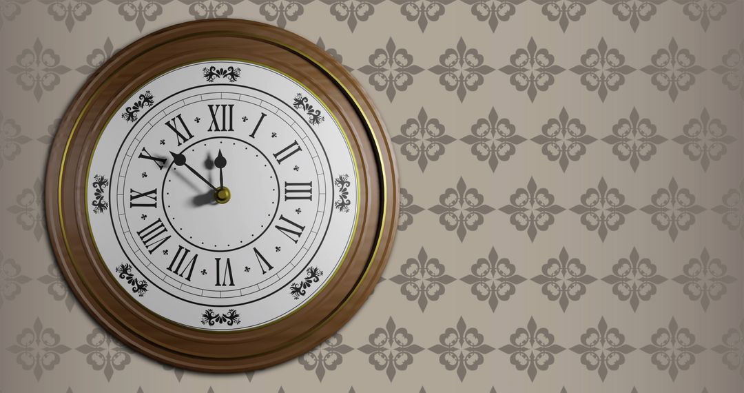 Vintage Wall Clock on Retro Patterned Background