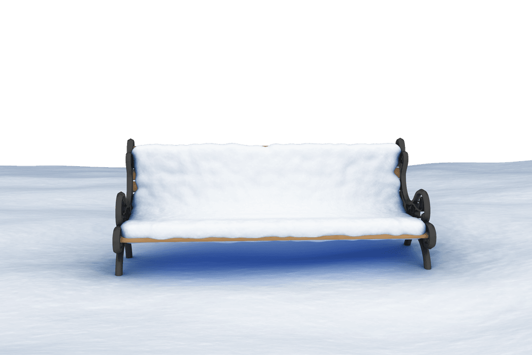 Empty Snow-Covered Park Bench on Transparent Background