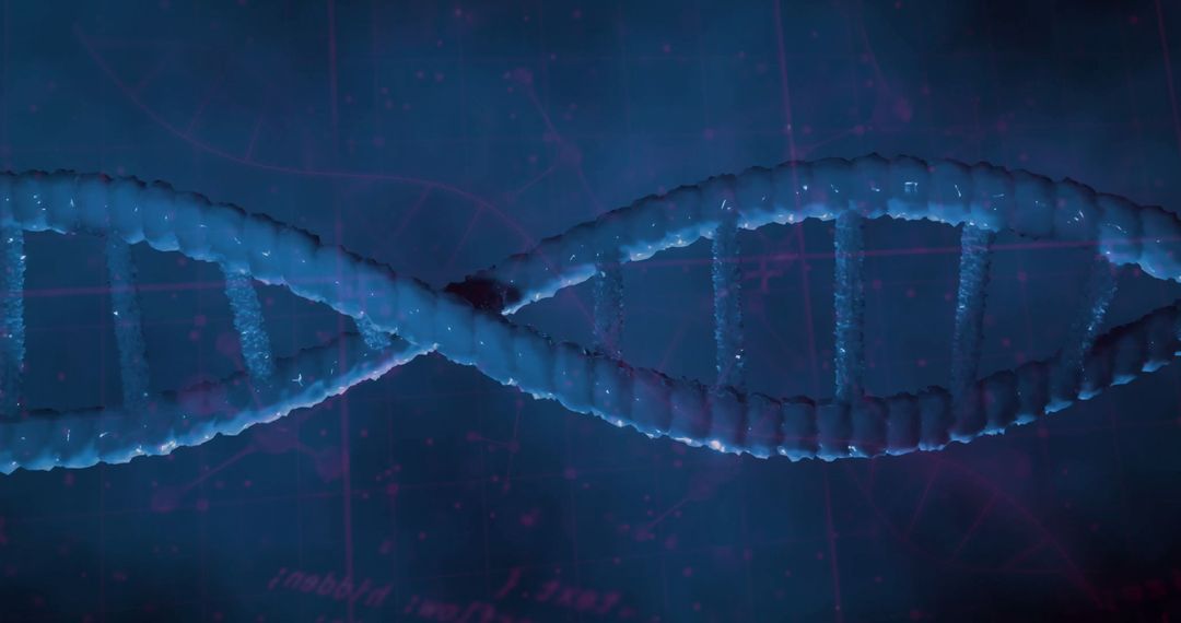 3D Rendering DNA Helix with Digital Grid Background