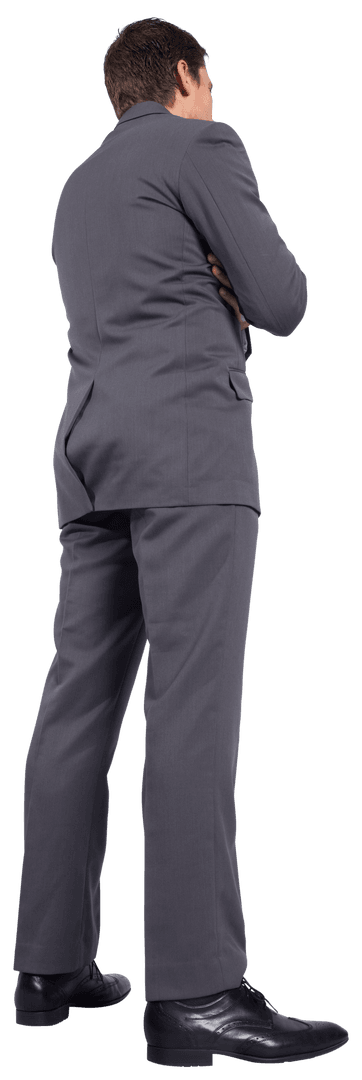 Transparent Businessman Thinking with Pen in Gray Suit