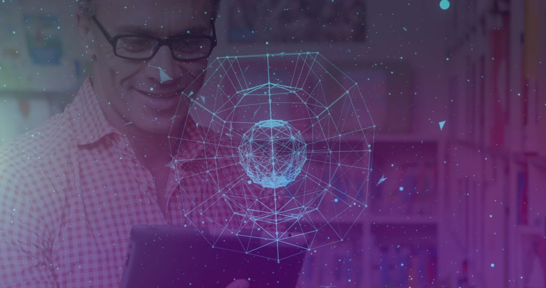 Man Engaged in Digital Technology with Futuristic Interface