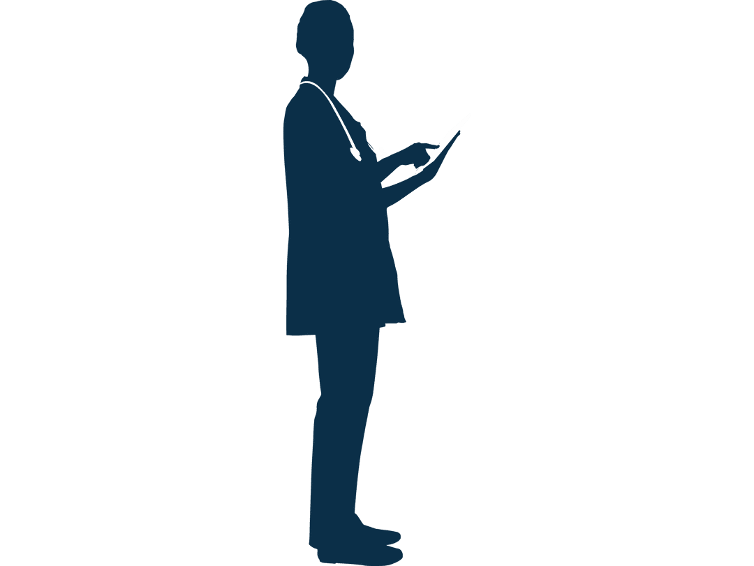 Silhouette of Female Doctor Using Tablet on Transparent Background