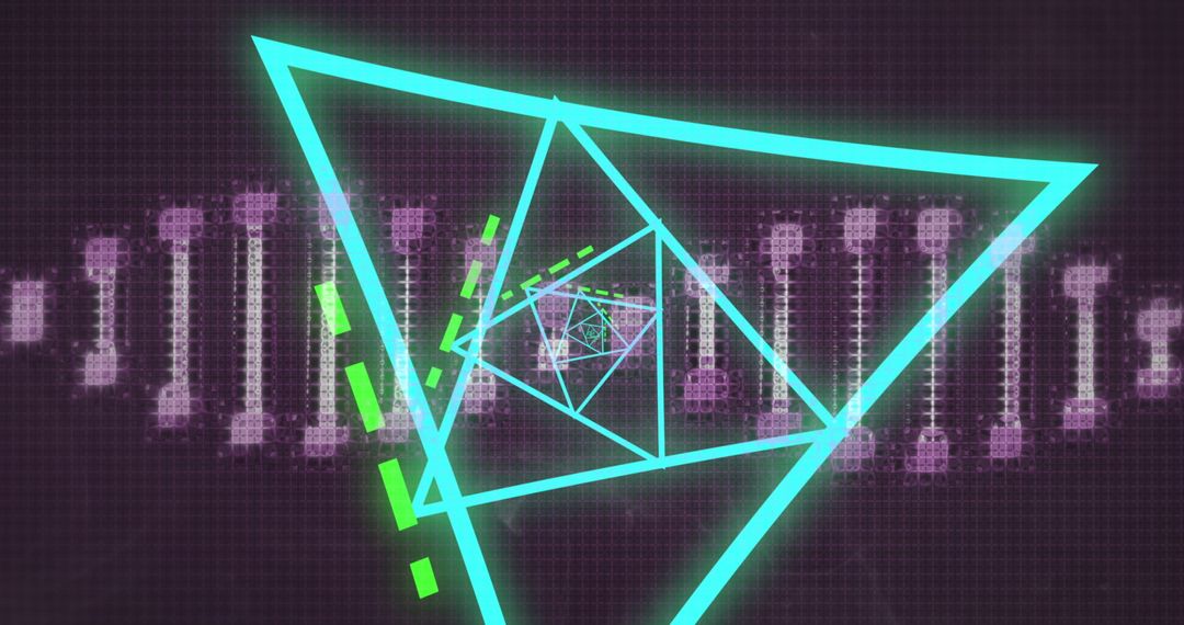 Futuristic DNA Strand with Geometric Shapes Background