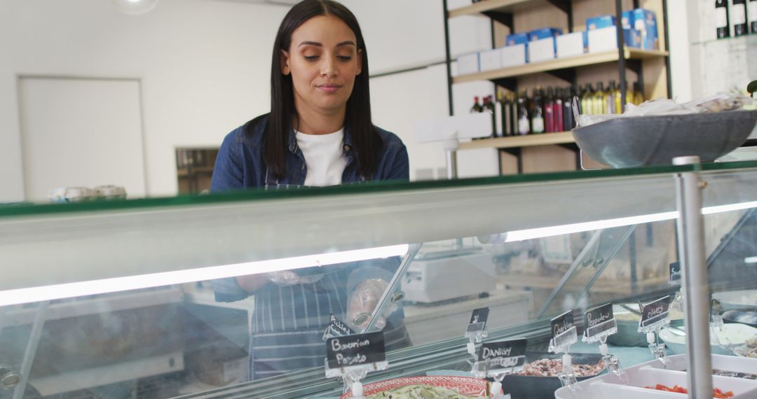 Waitress Working at Deli Counter in Coffee Shop
