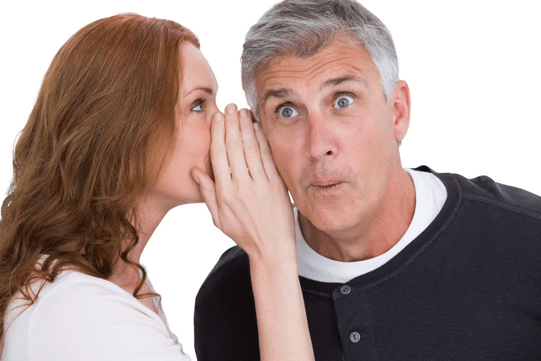 Whispering Redhead Sharing Secret with Surprised Partner - Transparent Background