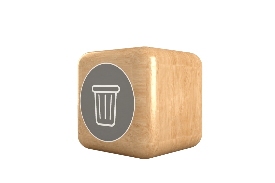 Vector Transparent Trash Icon on Wood Textured Cube