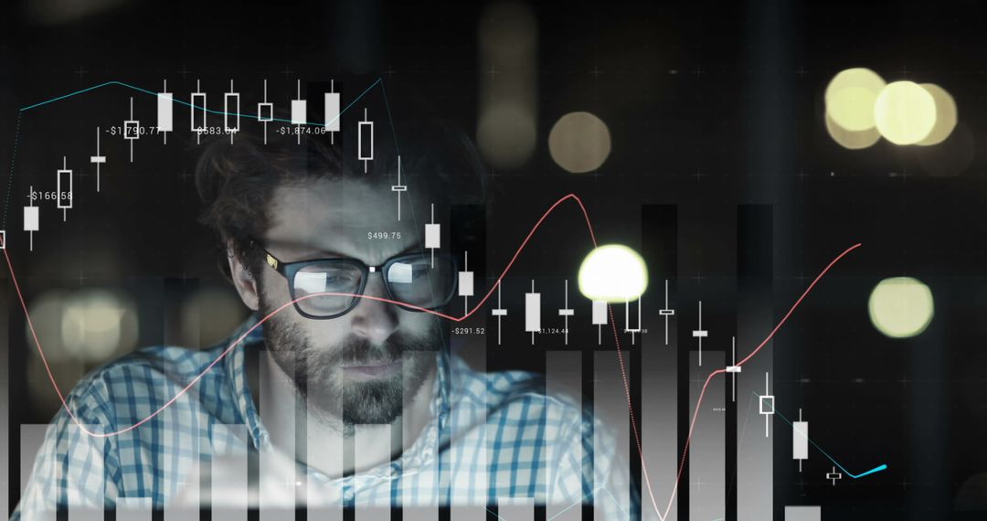 Businessman Analyzing Data with Abstract Graphs and Charts