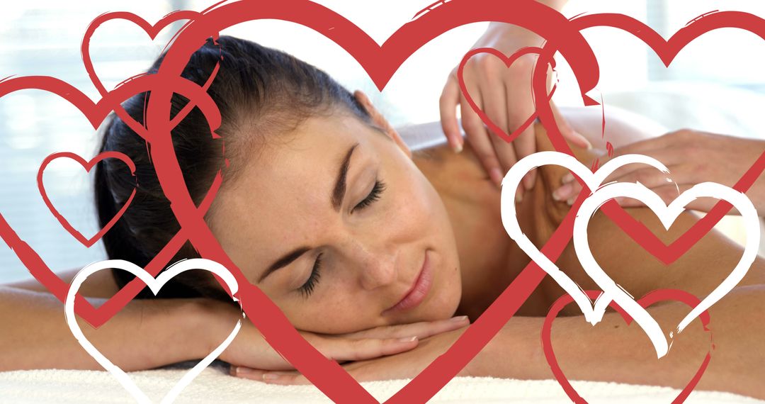 Woman Receiving Relaxing Neck Massage Surrounded by Heart Graphics - Free Images, Stock Photos and Pictures on Pikwizard.com