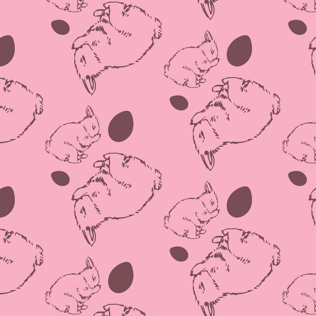 Seamless Transparent Bunny and Egg Pattern on Pink