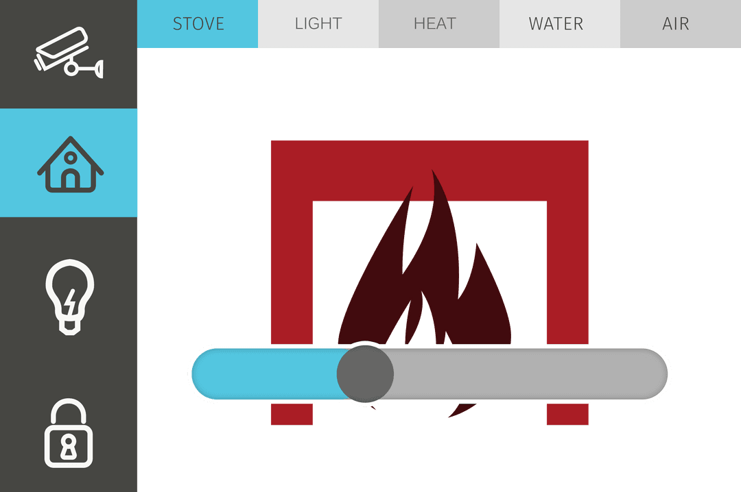 Smart Home Control Interface with Transparent Fire Icon