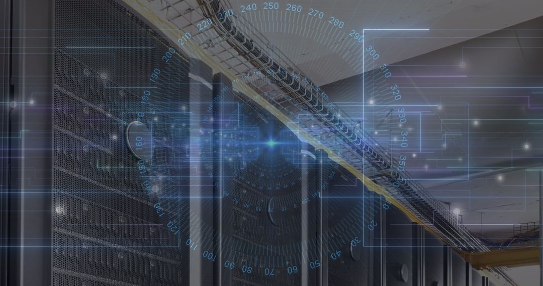 Digital Data Streams Overlaid on Modern Data Center Servers