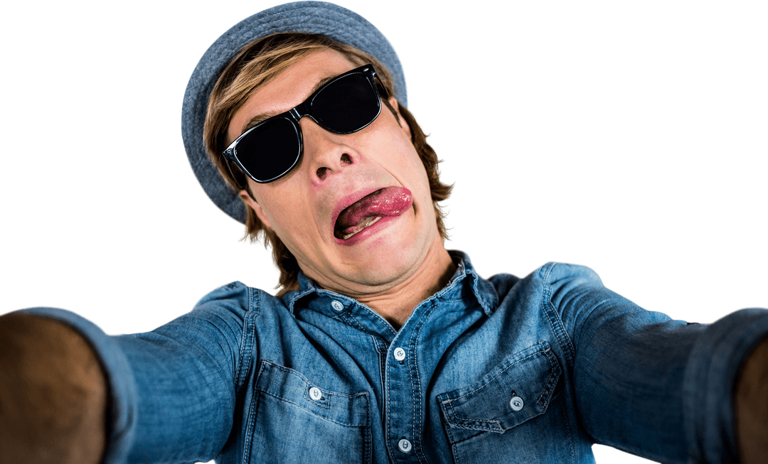 Transparent Image of Crazy Hipster Wearing Sunglasses and Hat