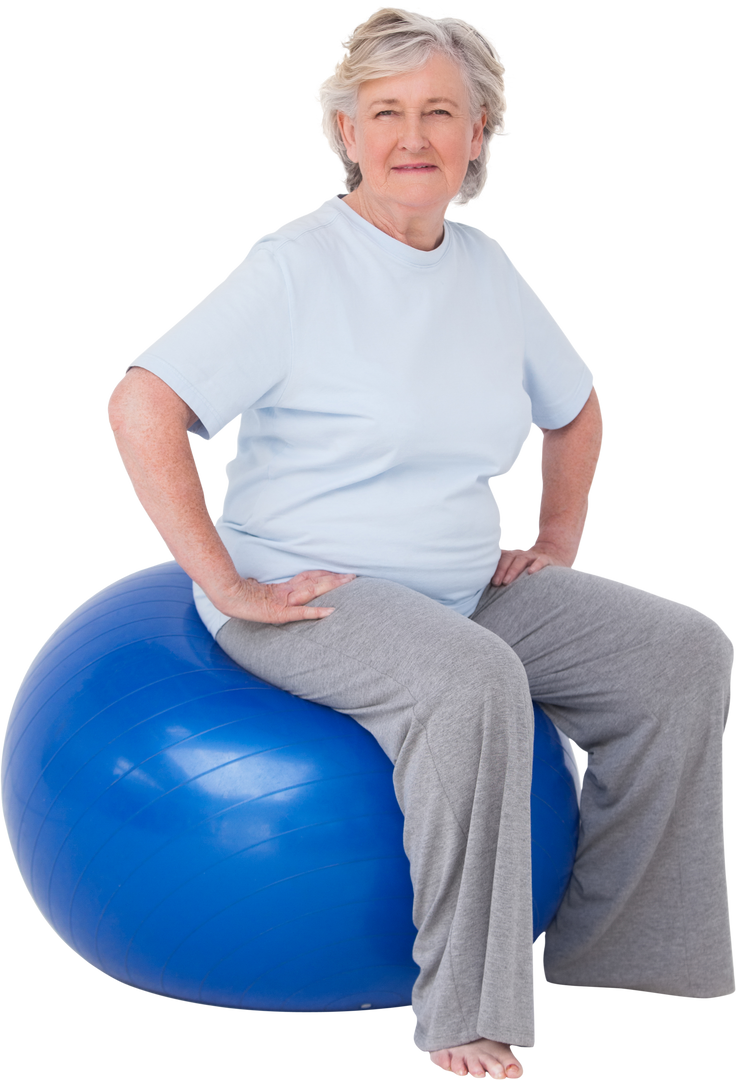 Senior Woman Sitting on Exercise Ball for Transparent Yoga Pose - Download Free Stock Images Pikwizard.com