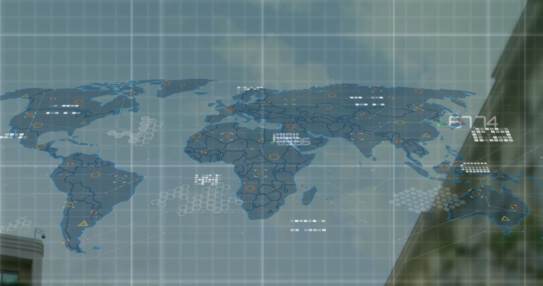 Global Business Strategy with Digital Interface Overlay