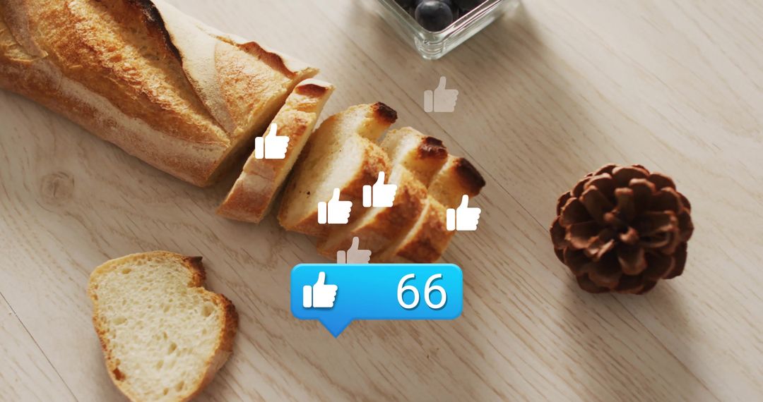 Sliced Baguette with Thumbs-Up Icons and Social Media Commentary