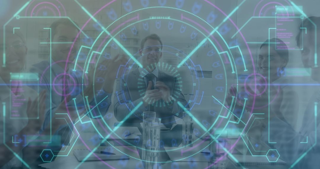 Futuristic Interface with Diverse Business Team Collaborating