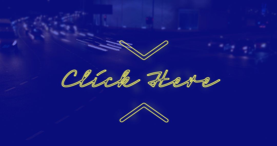 Click Here Text Neon Cityscape Background at Night