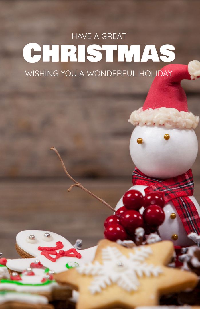 Festive Christmas Card with Snowman and Holiday Cookies